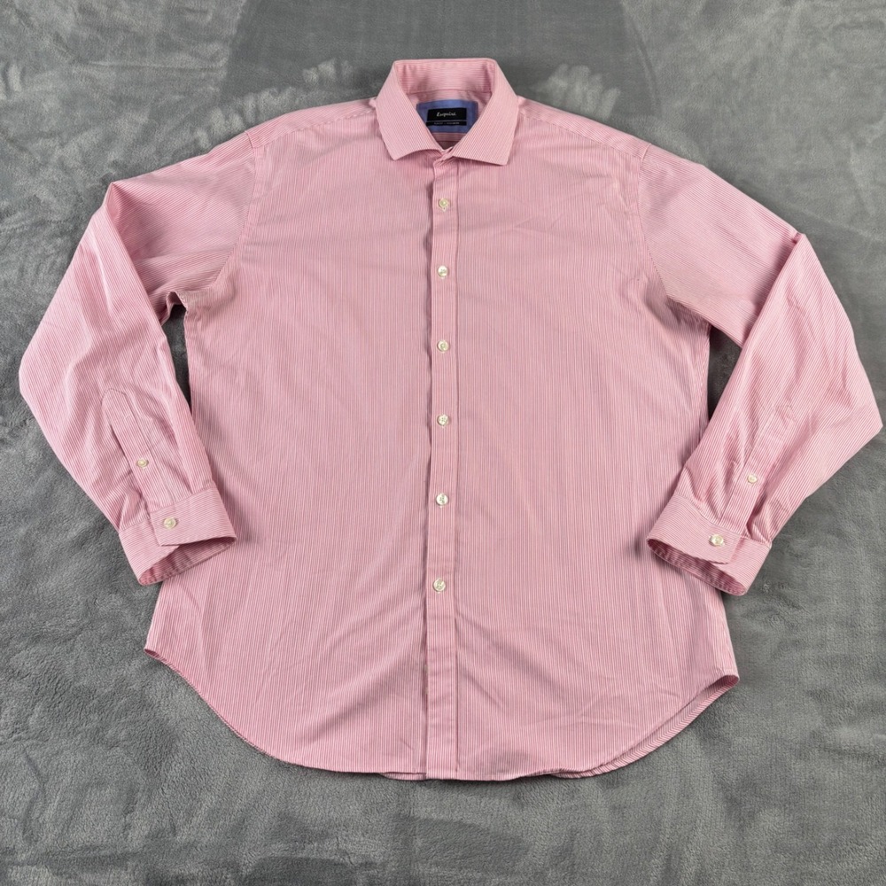 Esquire Slim Fit Non‎ Iron Pink Striped Dress Shirt Mens 16 1/2 34/35